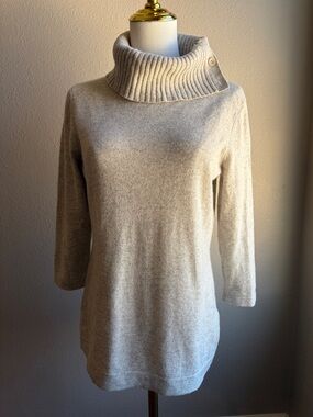 100% Cashmere Classiques Entier Cowl Neck Sweater Button Collar Tunic Gray M